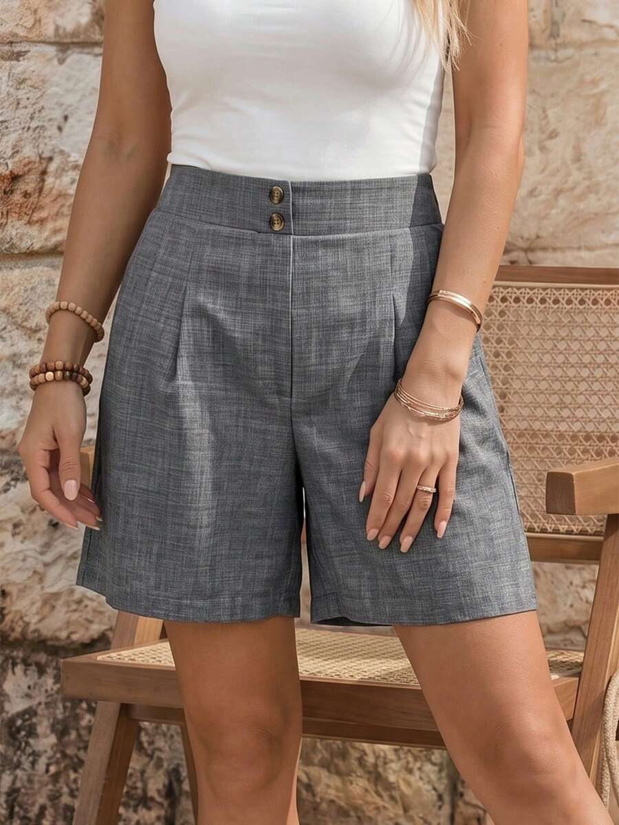 EMERY ROSE Quần short rộng rãi, thoải mái, đa năng cho việc đi làm mùa hè. - Màu xám đen - Xem 1