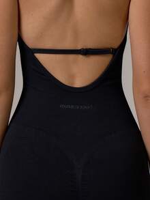 Musera Sport Ruched Bust Seamless Fitted Cinched Waist Halterneck Active Unitard Romper   Daily Casual Pilates Gym Sport Active - Black - View 6