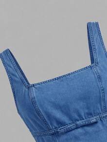 Easowa Women's Square Neck Bowknot Decor Sleeveless Denim Dress - Medium Wash - View 10