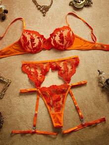 PinupPomp 4pcs Women's Sexy Lingerie Set - Orange - View 3