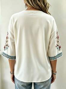 Selamara Plus Size Women's Floral Print Casual Versatile Daily Wear Top Fall - Multicolor - View 2