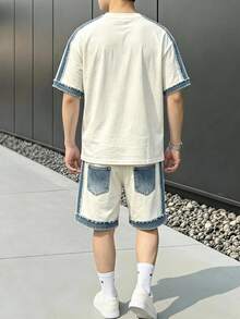 青少年男孩休閒極簡短袖圓領T恤與短褲套裝，2件套服裝，適合秋季返校 - 彩色 - 查看 2