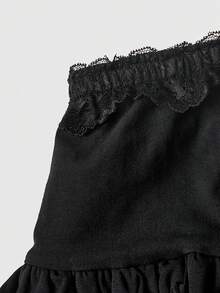 ROMWE Grunge Punk Women's Spring Break Concert, Rave Festival Low Waist Lace Trim Sexy Vintage Multi-Layer Ruffle Tiered Skort With Drawstring Bowknot - Black - View 4