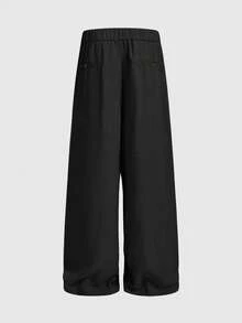 EASEVO Men's Plus Size Solid Color Pleated Pocket Curved Leg Wide Leg Long Pants - Black - View 8
