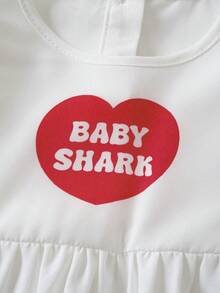 BABY SHARK X SHEIN Young Girl Cartoon Print Casual Daily Summer Dress - White - View 4