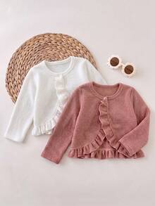 SHEIN Young Girls Solid Color Long Sleeve Knit Cardigan Simple Style Multi-Piece Set Suitable For Spring And Autumn Casual Daily Wear - Multicolor - View 5
