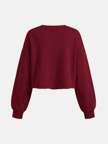 SHEIN Girlism 青少年女孩純色圓領長袖休閒寬鬆秋冬衛衣 - 酒紅色 - 查看 2