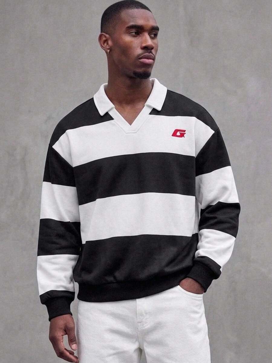 Manfinity VCAY Men's Striped Long Sleeve Loose Casual Pullover Sweatshirt - Multicolor - View 1