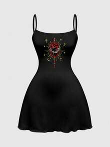 ROMWE Dark Gothic Heart Halloween Sexy Dark Girl Mini Dress - Black - View 1
