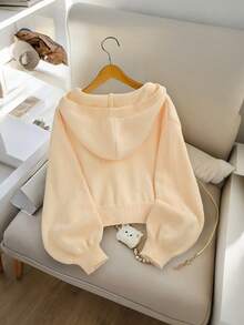 Genkimix Kids Girls' Fashion Casual Fresh Short Solid Color Autumn/Winter Hooded Knit Cardigan Sweater - Apricot - View 2