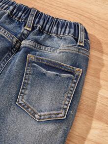 SHEIN Young Boy Casual Daily Denim Shorts With Pockets And Buttons - Medium Wash - View 4