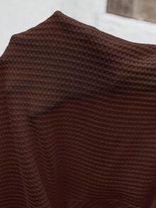 SHEIN LUNE Textured Fabric Open Front 3/4 Sleeve Fitted Flattering Plus Size Jacket - Brown - View 7
