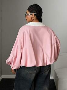 Mawevolt Plus Size Long Sleeve Preppy Sweet Elegant Commute Office Shopping Blouse - Pink - View 6