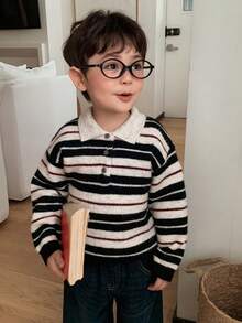 Dazy Kids Baby Boy Turn Collar Long Sleeve Sweater, Autumn/Winter Toddler - Multicolor - View 6