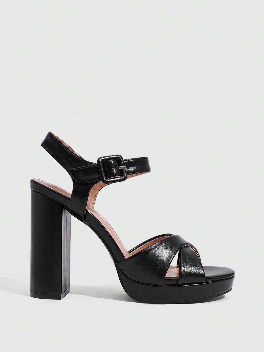 CUCCOO SZL Black Ankle Strap Comfort Coarse Heel High Heel Sandals Party Dating - Black - View 1