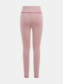 SHEIN 青少年女孩灰粉色秋季運動套裝，拼色滾邊拉鍊立領長袖外套與高腰緊身褲 2 件套 - 粉色 - 查看 11