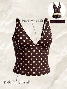 Elavelle Top de bikini de mujer con cuello en V profundo y estampado aleatorio, para primavera/verano - Multicolor - Ver 4