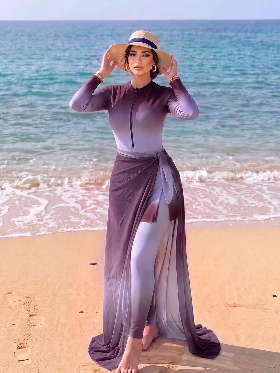 Swim Shayni 渐变色端庄优雅女士度假泳装套装