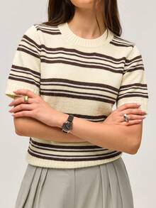 SHEIN Orluneo 新款春夏韩版休闲宽松个性条纹撞色针织女式上衣 - 彩色 - 查看 5
