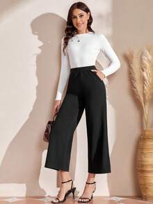 EMERY ROSE Pantalones acampanados de talle alto - Negro - Ver 6