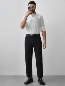DAZY Quần tây nam ống ôm cạp thường màu đen trơn phong cách công sở, xuân/thu - màu đen - Xem 3