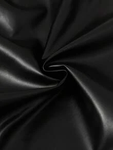 SHEIN 青少年女孩秋季黑色百褶PU迷你裙，Ins風高腰A字開衩皮裙，度假，秋季 - 黑色 - 查看 3