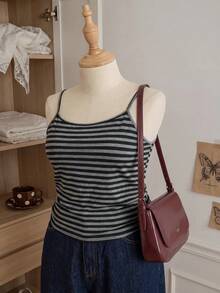 Comfortcana Plus Size Summer Casual Striped Cami - Black - View 6