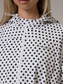 Musera Sport Contrast Colour Polka Dot Zip Through Cinched Bungee Chord Hem Hooded Nylon Active Jacket Gym Cute Pilates Fitness Daily - Black and White - View 3
