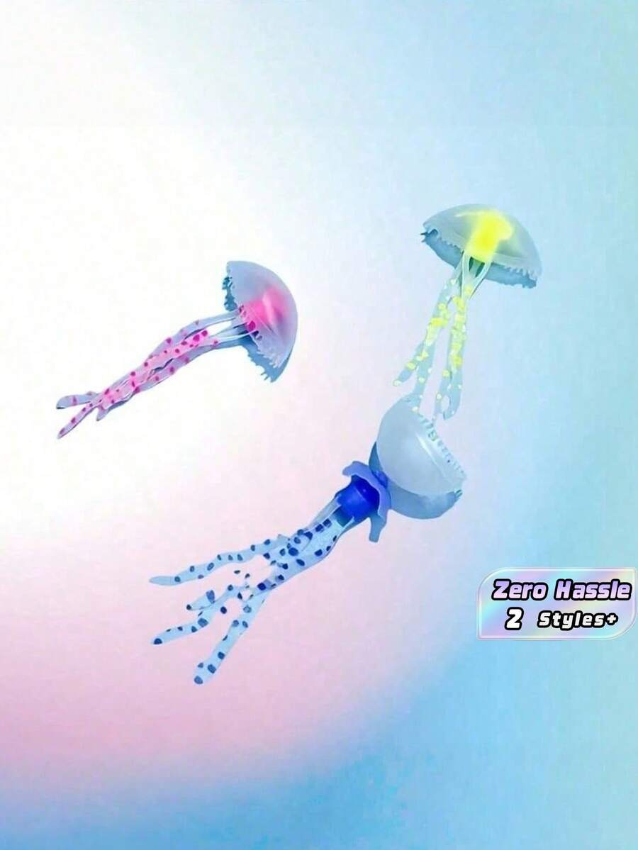6/12 pièces Ornements de méduse en silicone de couleur aléatoire luminescents, décoration d'aquarium flottante, accessoires de réservoir de poissons artificiels lumineux - Multicolore - Voir 1
