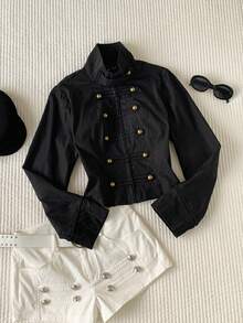 Comfortcana Women's Solid Color Long Sleeve Zip-Up Casual Jacket - Black - View 5