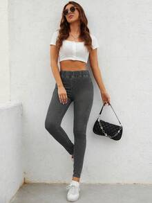 EMERY ROSE Elastic Waist Skinny Jeans - Grey - View 6