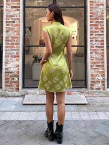 EastFlair Neo-Chinese Style Chinese National Style Cheongsam Short Dress - Green - View 2