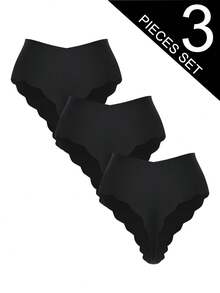 SHEIN Random Quantity Women's Seamless High Waist Wavy Edge Thong - Black - View 4
