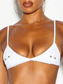 SUMWON WOMEN Plunge Bralette Top With Silver Stud Embellishment Spaghetti Straps Deep V Neckline Summer Festival Style - White - View 1
