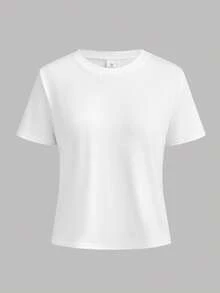 SHEIN Girlism تي شيرت بسيط وكاجوال بياقة مستديرة وأكمام قصيرة ضيق مناسب للصيف للفتيات المراهقات - متعدد الألوان - مشاهدة 5