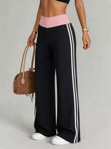 Dewbera Dewbera Women's Colorblock Casual Daily Travel Sports Long Pants - Black - View 1