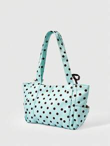 ROMWE Anime Tas Bahu Kapasitas Besar Motif Polkadot Lucu, Dilengkapi Penutup Kartu dan Liontin Pita Bintang, Tas Tote Wanita Modis, Cocok untuk Penggunaan Sehari-hari - Kopi hijau - View 3