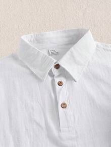 Mercer Haus Men's Lightweight Loose Linen Long Sleeve Polo Shirt For Summer, Half-Placket Button, Breathable, Suitable For Beach And Outdoor Activities (Thin, Lightweight Fabric; Longer Sleeve Design, Choose One Size Down If Slim Build) - White - View 3