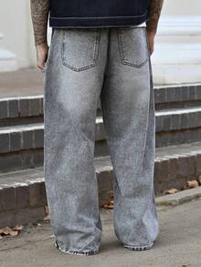 Devon Thys Men's Street Fashion Distressed Patchwork Vintage Washed Wide Leg Pants - Light Grey - View 6
