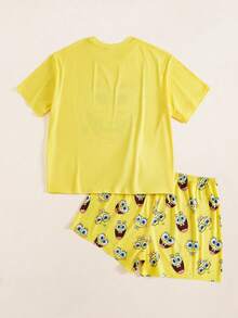 SpongeBob SquarePants | SHEIN Plus Size Cartoon Print Pajama Set - Yellow - View 2