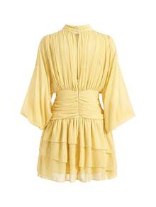 Ellevyn Women's Elegant Batwing Sleeve Ruffle Romantic Dress, Suitable For Dates Brunch Tea Party And Occasions, Autumn High-End Chiffon Yellow Dress - Yellow - View 5