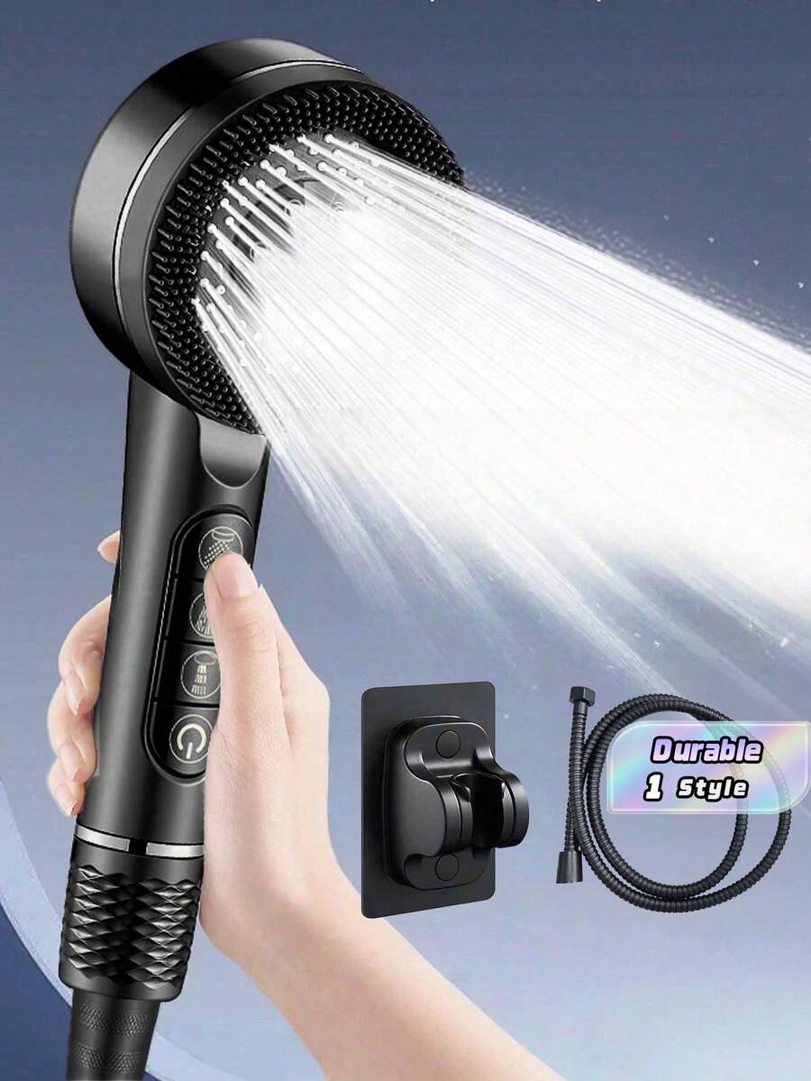 3Pcs New High Pressure Shower Head Set Multiple Modes Filter, 1.5m Full Plastic Hose& Punch-Free ABS Wall Mount Bracket - multicolor - View 1