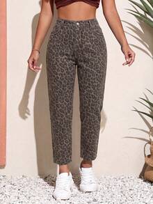 EMERY ROSE Plus Size Casual Leopard Print Denim Jeans - Multicolor - View 8