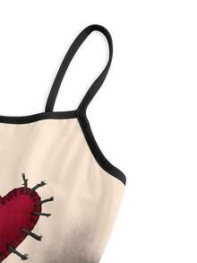 ROMWE Gaun Mini Wanita Motif Tengkorak Gothic Gelap untuk Halloween, Seksi, dan Bergaya Gelap. - Krem - View 3