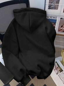 SHEIN EZwear 女款休閒寬鬆衛衣，極簡復古龐克 Y2K 百搭蜘蛛網黑紅印花圖案，適合夏季、派對、音樂節、哥德風、秋季穿著 - 黑色 - 查看 2