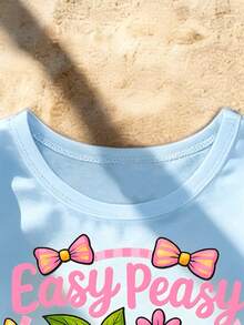 Set Celana Pendek Sepeda Motif Garis Vertikal Biru Muda dan Putih Motif Bunga Lemon Musim Panas untuk Bayi, Cocok untuk Pantai dan Anak-Anak. - MultiWarna - View 5