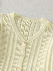 Girls' Heart Pattern Knitted Sweater With Handmade Bow, Long Sleeve - Yellow - View 4