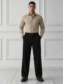 DAZY Men's Black Straight Leg Regular Waist Commuter Dress Pants, Spring/Autumn - Black - View 4