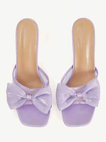 CUCCOO CHICEST Purple Three-Dimensional Bow High-Heeled Sandals, Mesh Square Toe High-Heeled Sandals, Versatile In Summer - Purple - View 1