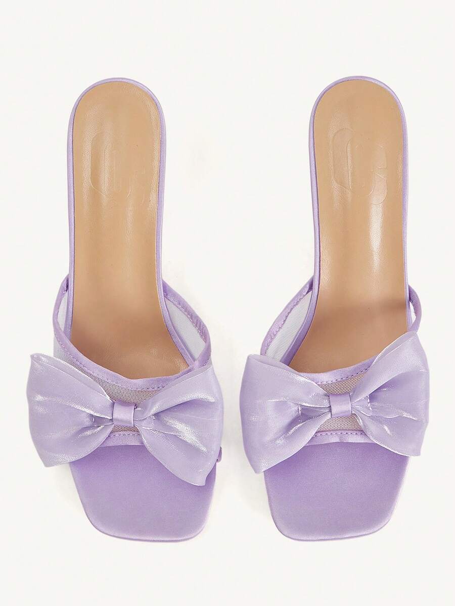 CUCCOO CHICEST Purple Three-Dimensional Bow High-Heeled Sandals, Mesh Square Toe High-Heeled Sandals, Versatile In Summer - Purple - View 1